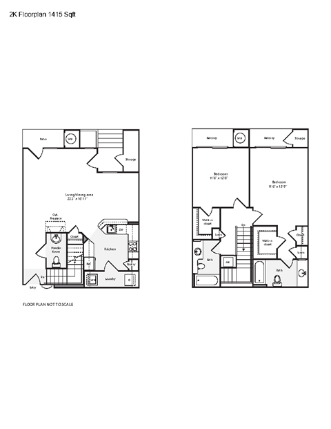Floor plan for 2 beds, 2 baths, 1415 sqft
